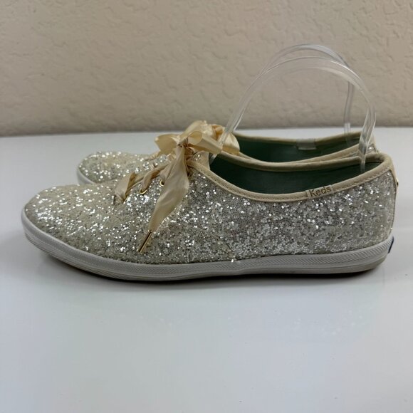 Keds X Kate Spade New York Champion Gold Glitter Sneakers US 10 Ribbon Lace Up - Picture 9 of 15